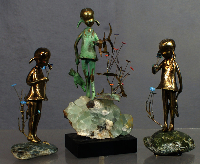 Appraisal: Malcolm Moran American th c bronze figures two girls holding