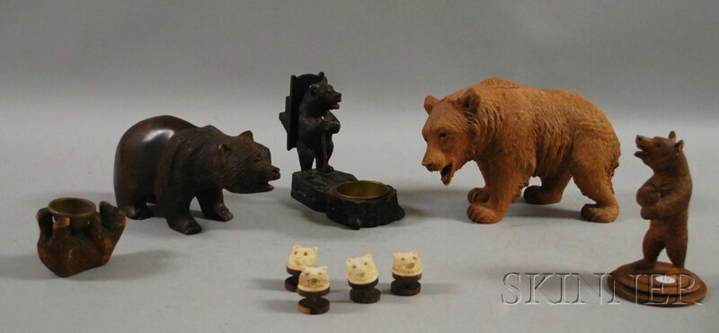 Appraisal: Five Carved Wood Bear Figurals and a Set of Four