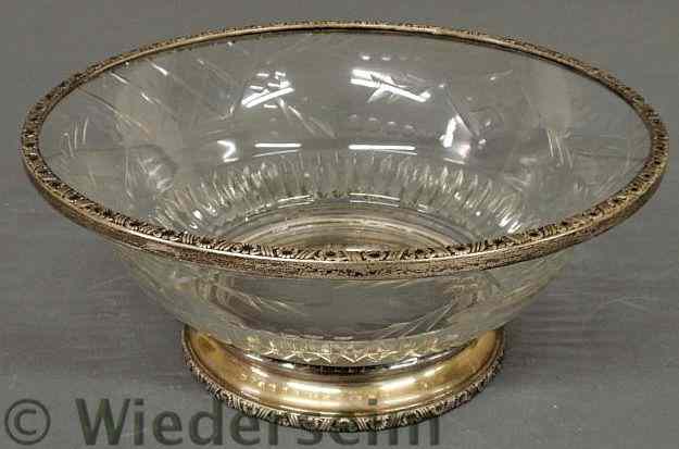 Appraisal: Sterling silver and intaglio cut glass centerpiece bowl by M