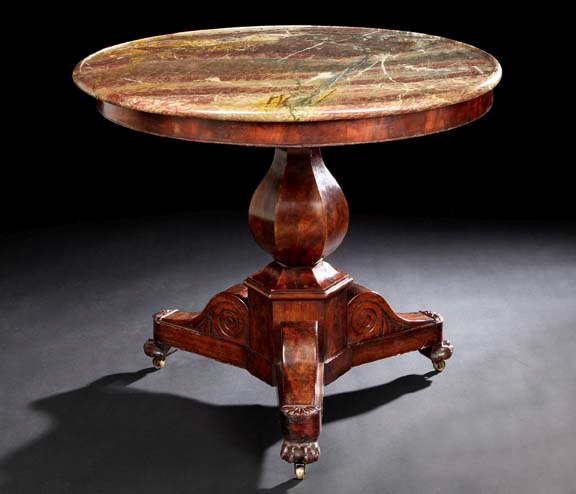 Appraisal: Restauration Mahogany and Marble-Top Center Table mid- th century the