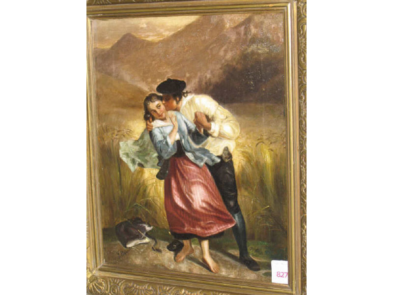 Appraisal: S ROBERTS CONTINENTAL TH CENTURY Amorous couple in mountainous landscape