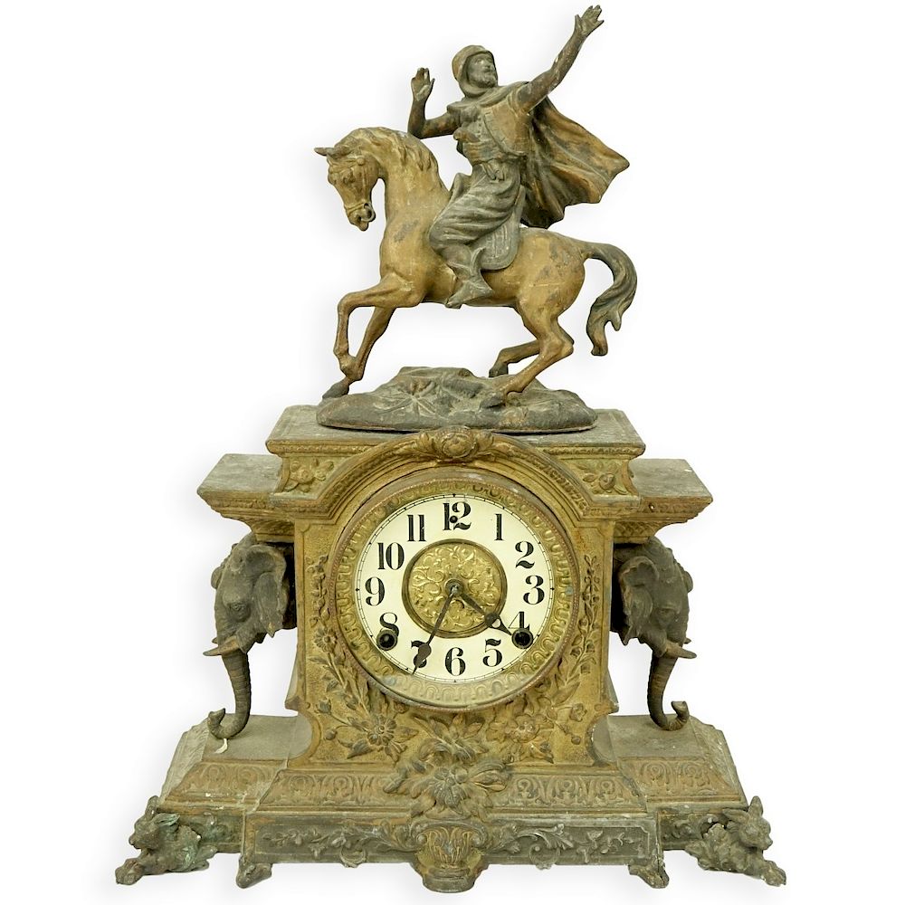 Appraisal: Antique Spelter Orientalist Figural Mantle Clock Antique Gilt Spelter Orientalist