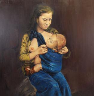 Appraisal: Nguyen Tuan California Vietnam born Mother Child painting Oil on