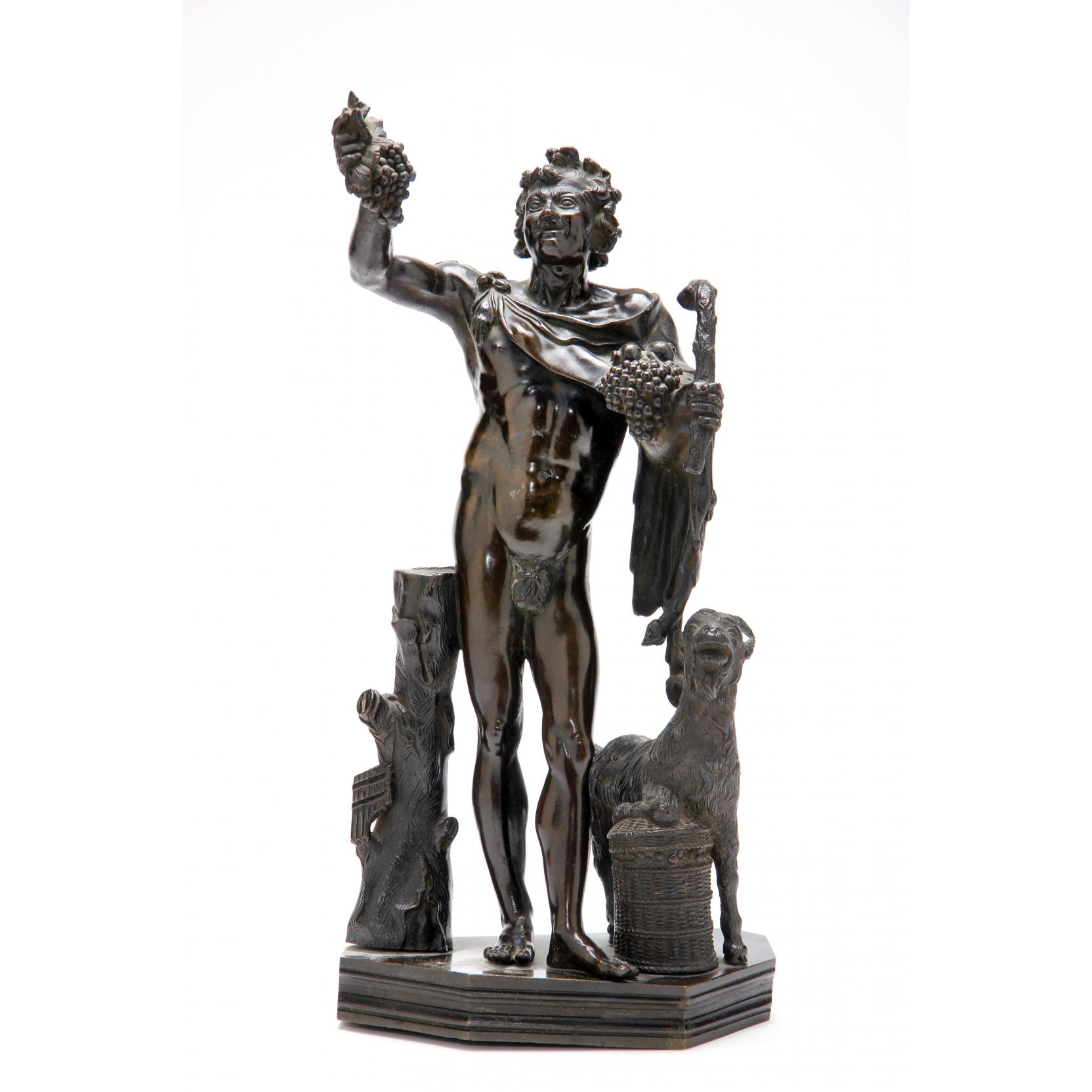 Appraisal: Patinated Bronze Statuette of Bacchus late th century the god