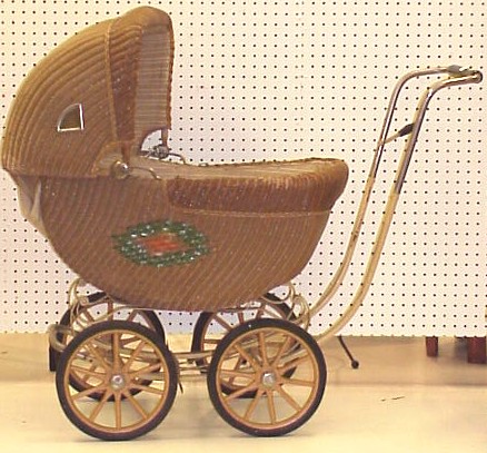 Appraisal: Early th C Heywood Wakefield natural wicker doll carriage painted