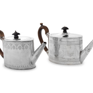 Appraisal: Two George III Silver Teapots London comprising an example by