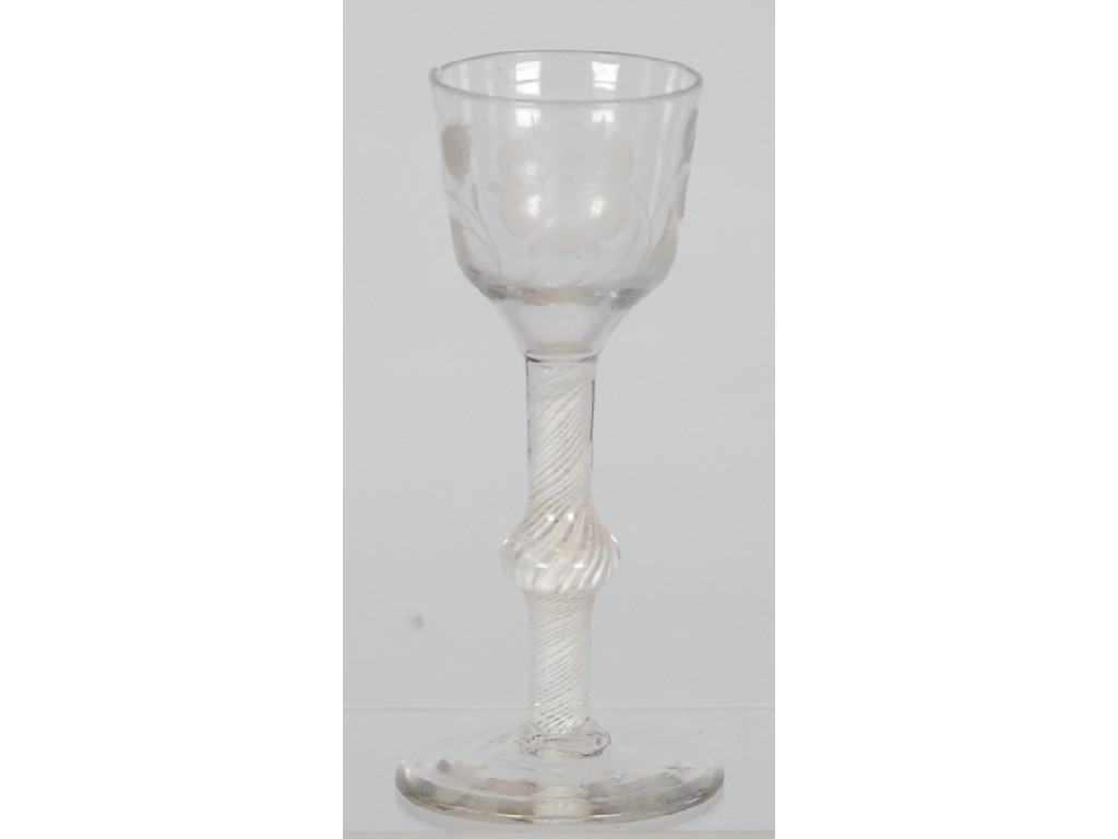 Appraisal: AN ANTIQUE th CENTURY ENGRAVED OPAQUE TWIST WINE GLASS the