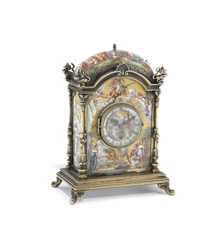 Appraisal: A late th century Austrian enamel and silver-gilt mounted timepiece