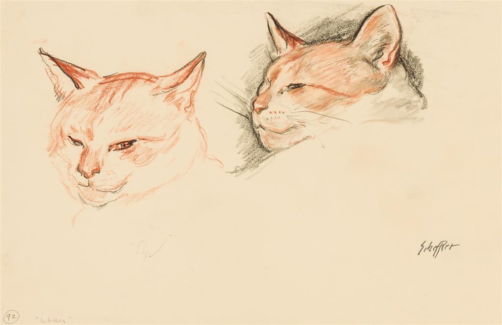 Appraisal: RUDOLF SCHEFFLER German - Cats A Pair a pencil red