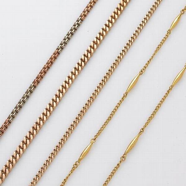 Appraisal: A collection of three k gold watch chains together with