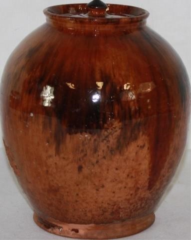 Appraisal: LATE TH CENTURY RED WARE OVAL COVERED JAR PROBABLY SOUTHEASTERN