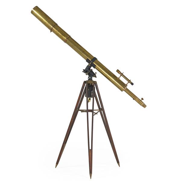 Appraisal: MONUMENTAL BRASS MOUNTED TELESCOPE Equatorial clock drive multiple eye pieces