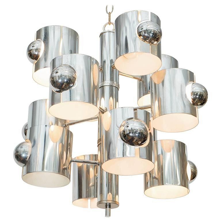 Appraisal: Sciolari Modern Chrome Twelve-Light Chandelier Gaetano Sciolari modern twelve-light chandelier