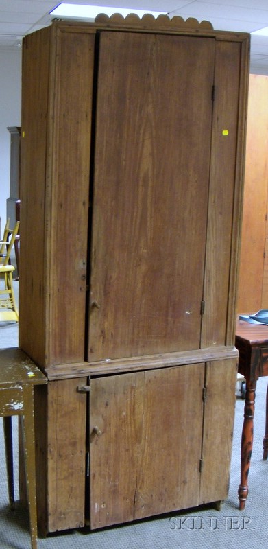 Appraisal: Southern Country Pine Two-Door Step-back Cupboard Greensboro North Carolina the