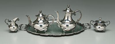 Appraisal: German silver tea service Rokoko Rose pattern by Heidelberg marked