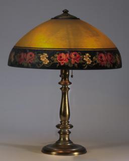 Appraisal: Handel reverse painted lamp marked h Handel chipped ice table