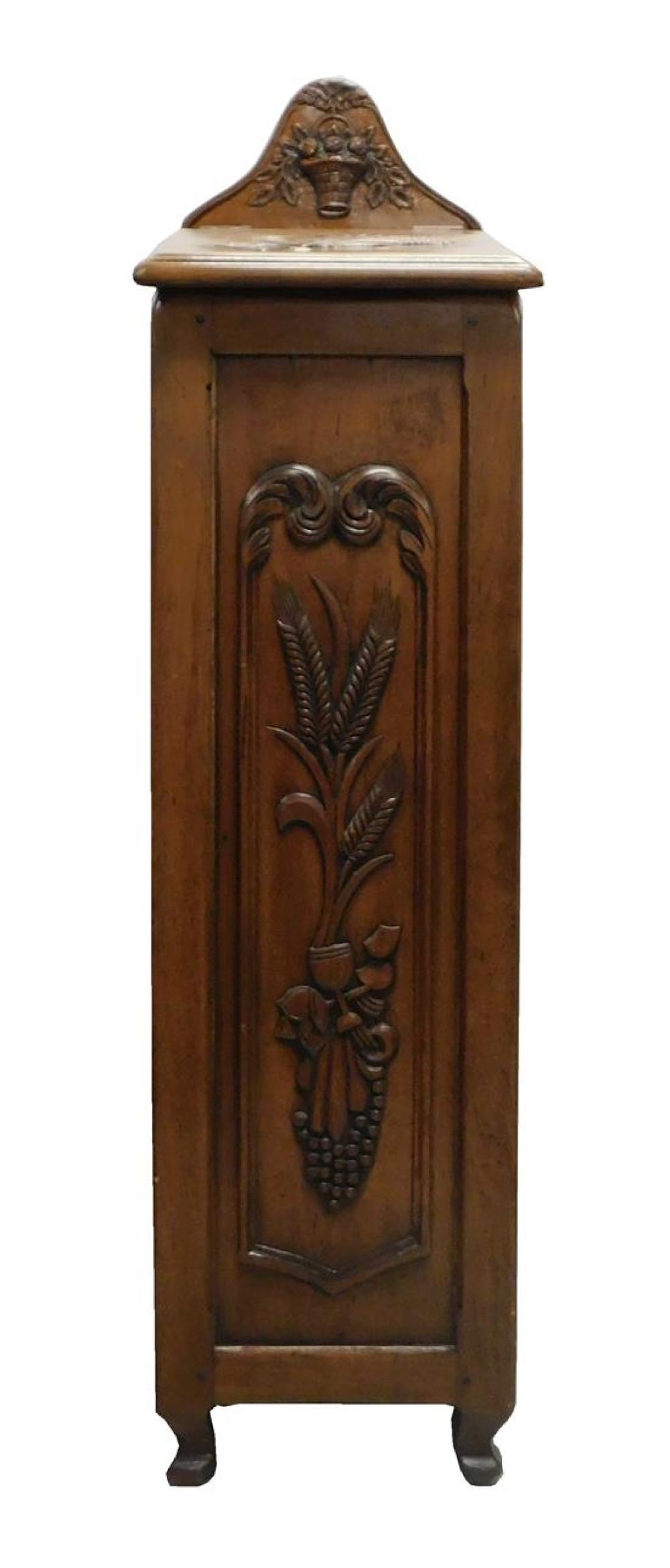 Appraisal: Country French carved panetiere hinged top flower basket carved to