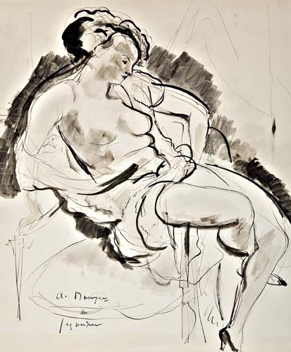 Appraisal: ANDR DUNOYER DE SEGONZAC Femme Nue Assise Brush and ink