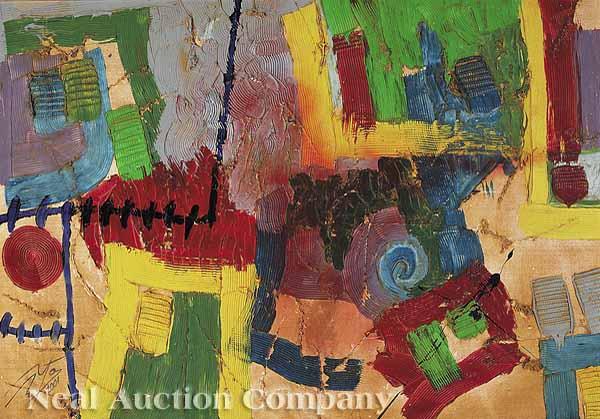 Appraisal: Cuban School th c Primary Colors oil on canvas signed