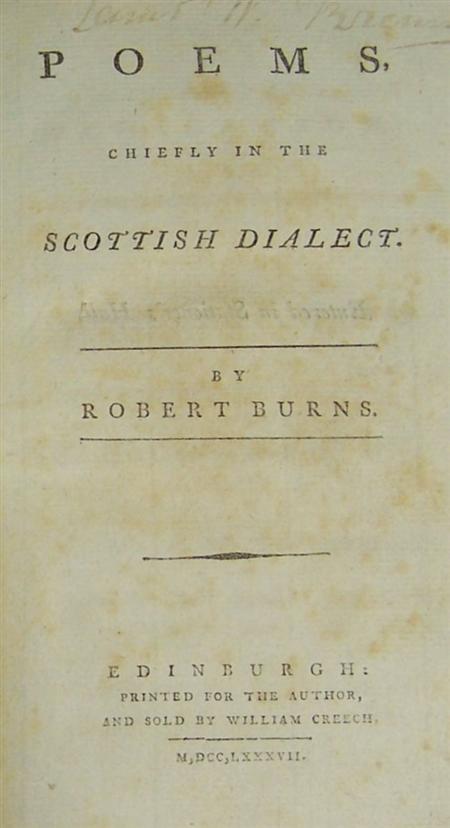 Appraisal: Burns Robert Poems chiefly in the Scottish dialect Edinburgh for