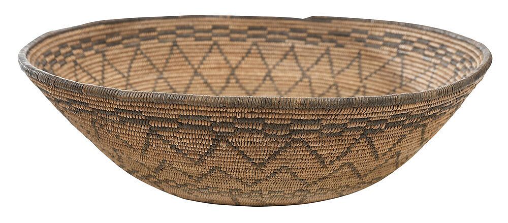 Appraisal: Apache Polychrome Decorated Coiled Basket Bowl American Southwest early th