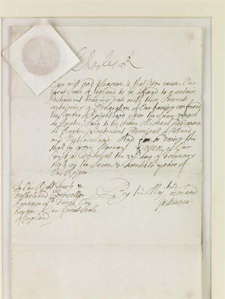 Appraisal: Charles II King Order in a secretarial hand to Lord