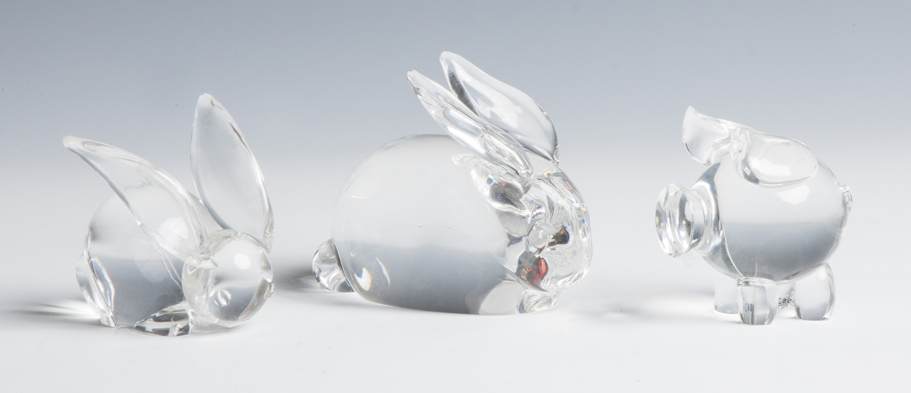 Appraisal: Steuben Crystal Bunny Rabbits Pig All sgn Steuben