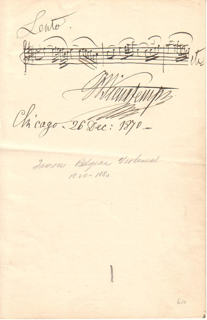 Appraisal: VIEUXTEMPS HENRI Autograph Musical Quotation Signed three bars Lento Approximately