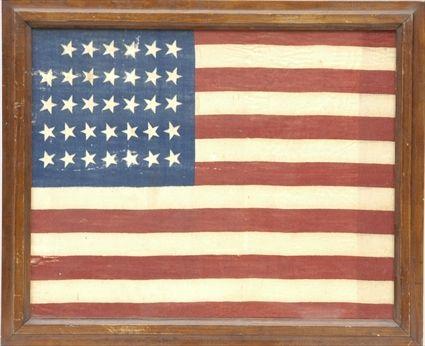 Appraisal: American Flag with Thirty-Four Stars Printed linen framed x in