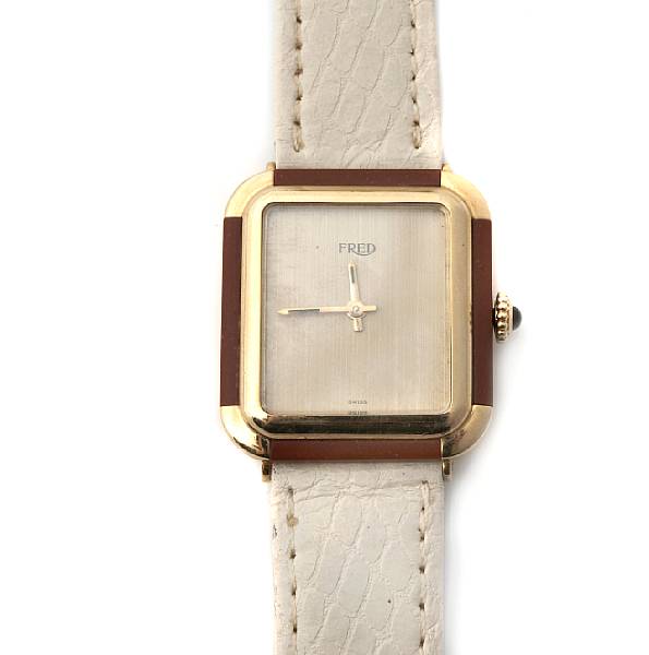 Appraisal: A k gold and hard stone wristwatch dial signed Fred