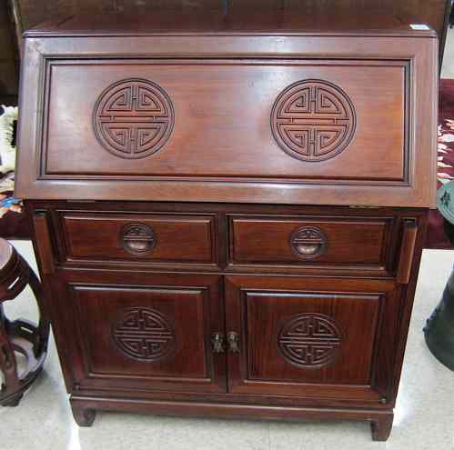 Appraisal: ROSEWOOD SLANT-FRONT SECRETARY Chinese th century the slant top centered