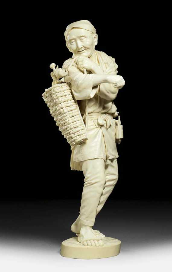 Appraisal: FINE IVORY FIGURE OF A PEASANT WITH BASKET OF FLOWERS