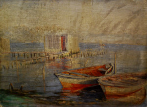 Appraisal: Nicholas Himona - - Impressionistic view with boats moored at