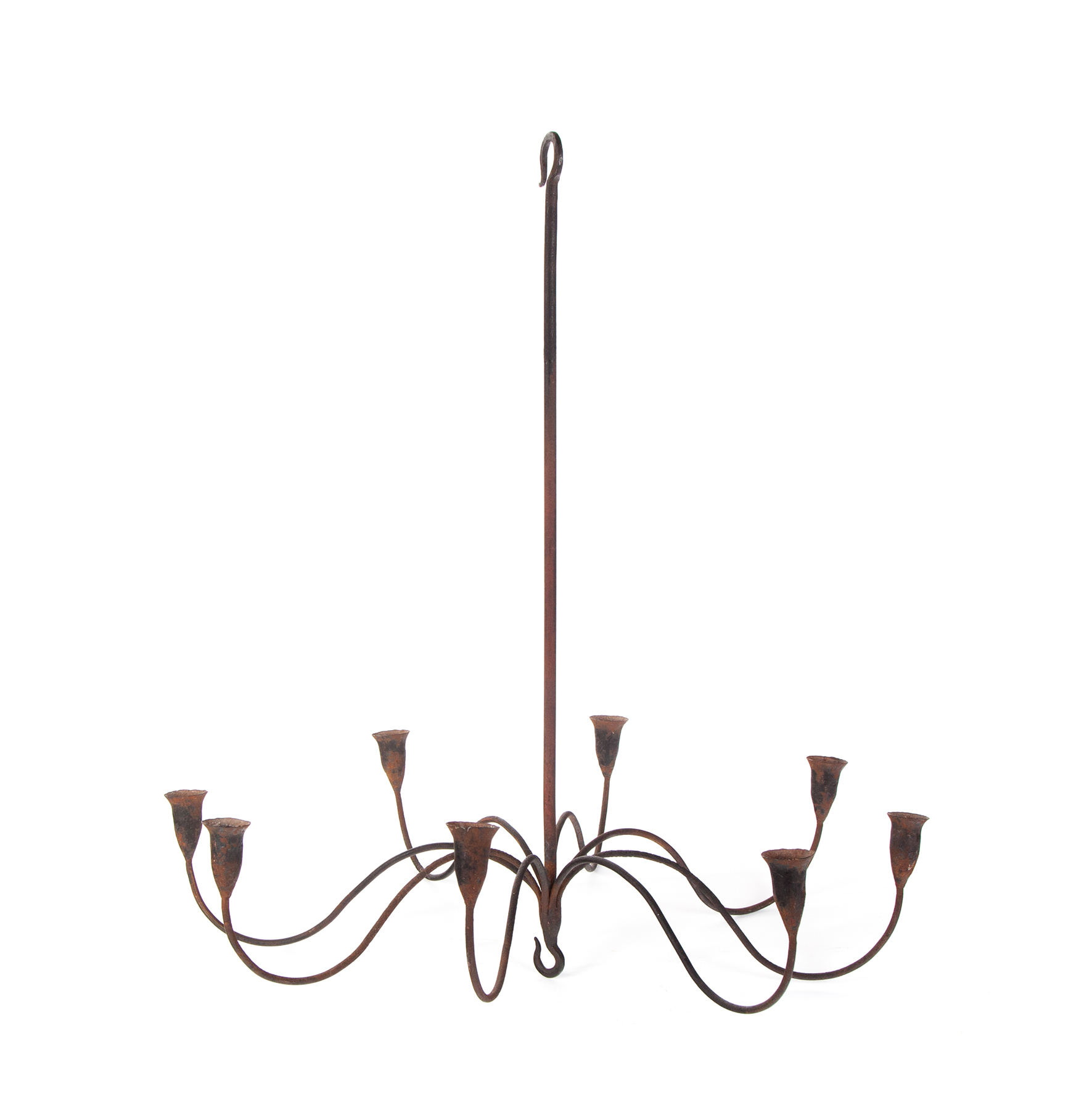 Appraisal: AMERICAN WROUGHT IRON CHANDELIER Early th century Simple form with