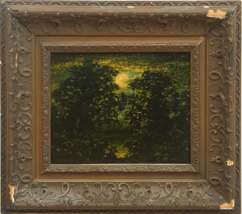 Appraisal: ATTRIBUTED TO RALPH ALBERT BLAKELOCK - MOONLIGHT LANDSCAPE Oil on