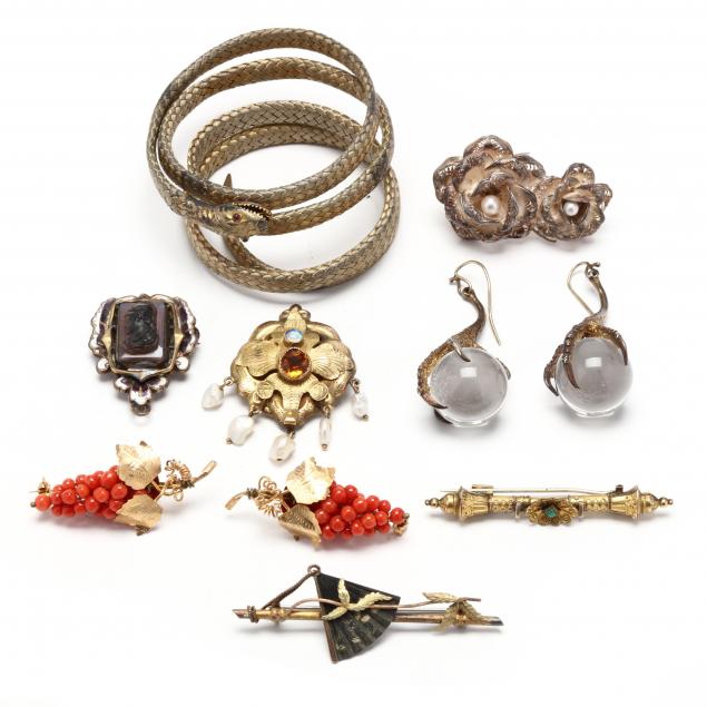 Appraisal: GROUP OF VINTAGE JEWELRY To include a pair of grape