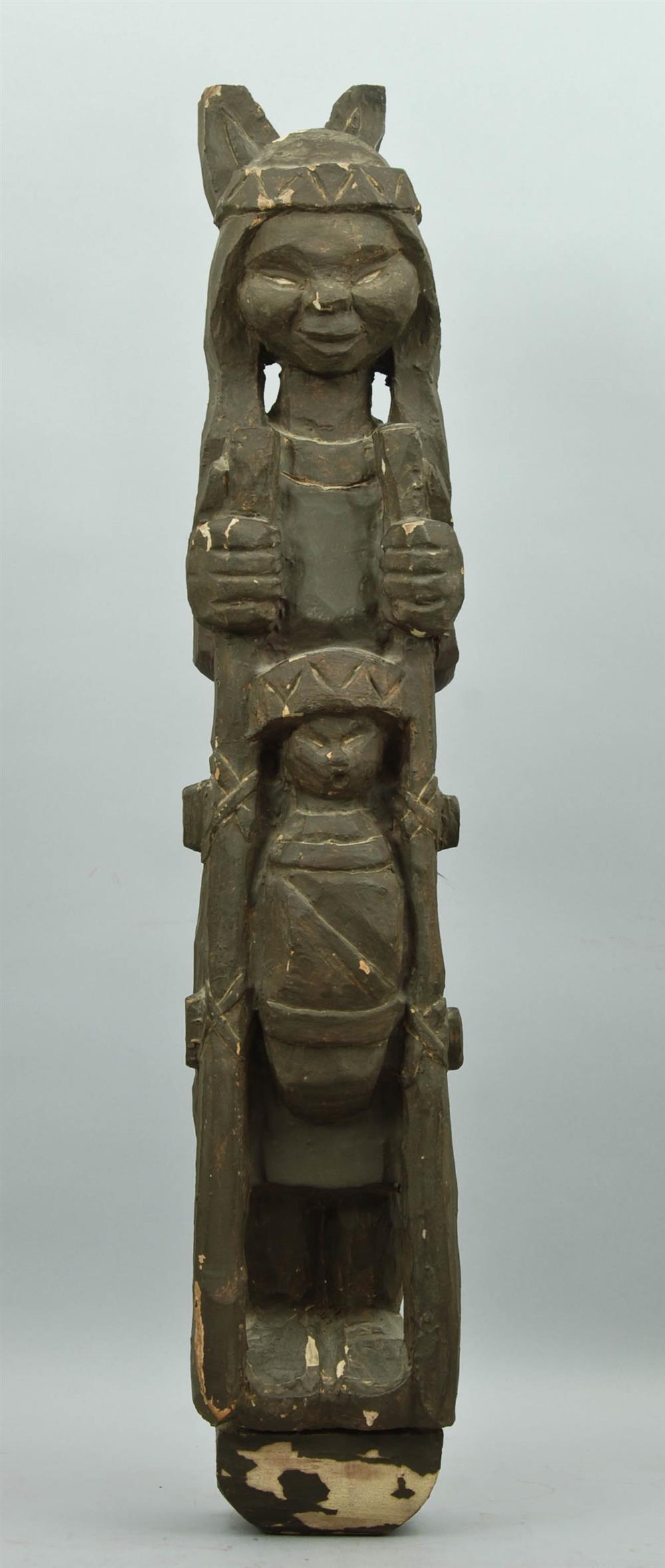 Appraisal: WOOD CARVING OF NATIVE AMERICAN MOTHER AND CHILD TH CENTURY