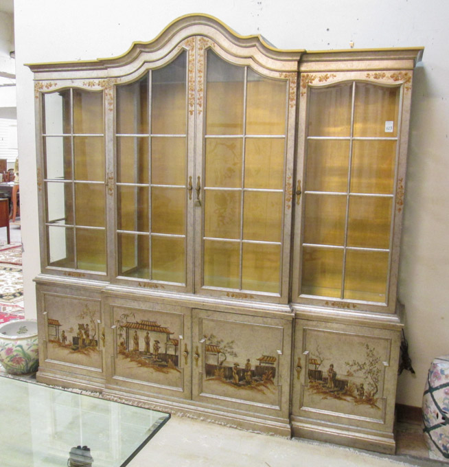 Appraisal: EXTRA LARGE BREAKFRONT CHINA DISPLAY CABINET American mid- th century