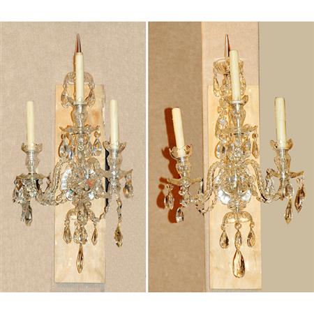 Appraisal: Pair of George III Style Glass Three-Light Sconces Estimate -