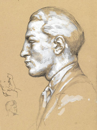 Appraisal: JARED FRENCH Portrait of a Man in Profile Pencil and