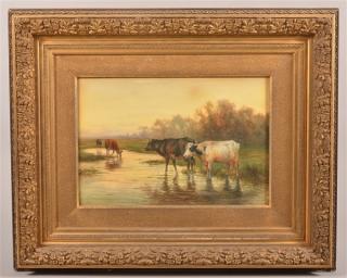 Appraisal: L Candelle Watercolor Depicting Cows in a Stream L Candelle