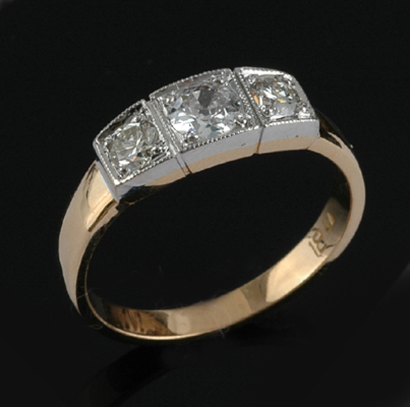 Appraisal: A Vintage three stone diamond ring Comprising three old European