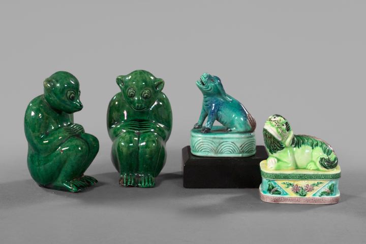 Appraisal: Four-Piece Group of Oriental Pottery consisting of a whimsical pair