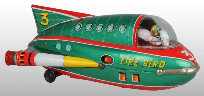 Appraisal: Tin Litho Fire Bird Rocket Battery-Operated Toy Description Japanese Working