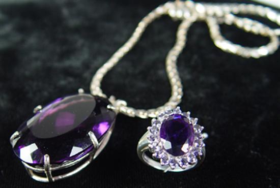 Appraisal: Amethyst Sterling Silver Necklace Ring K x mm Oval grape