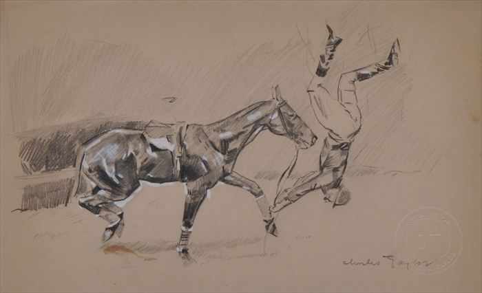 Appraisal: CHARLES TAYLOR - TWO DRAWINGS OF A HORSE AND RIDER