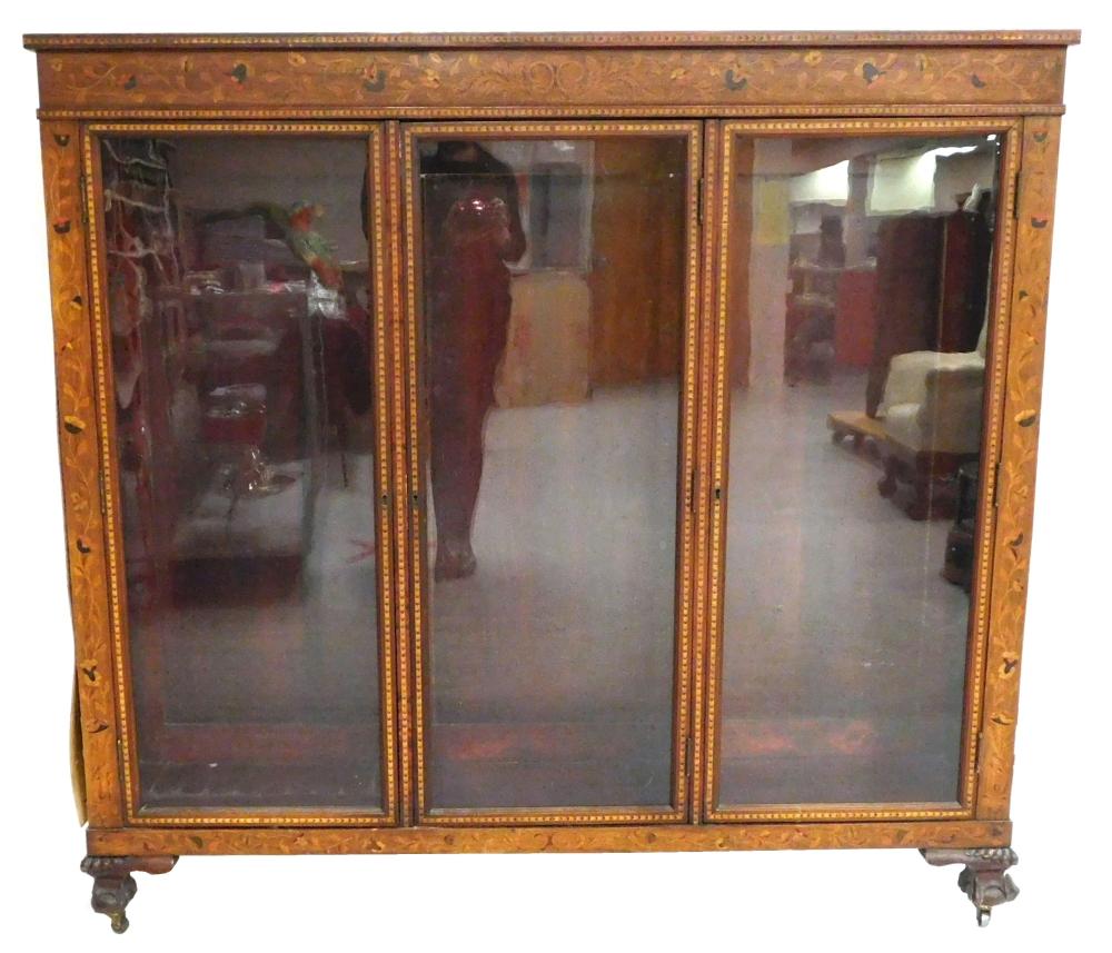 Appraisal: Glass-front bookcase with Dutch style marquetry late th early th