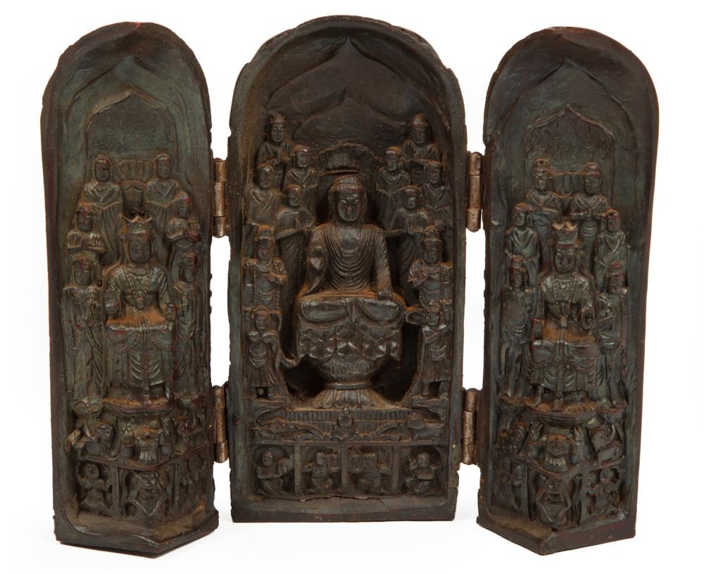 Appraisal: CHINESE MOLDED RESIN PORTABLE BUDDHIST SHRINEChinese Molded Resin Portable Buddhist