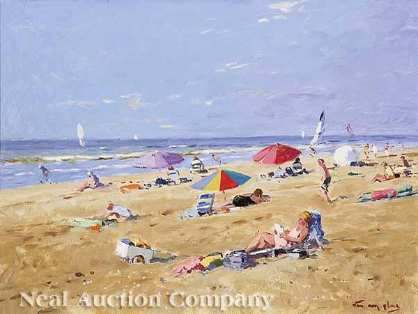 Appraisal: Niek van der Plas Belgian b Beach Reading oil on