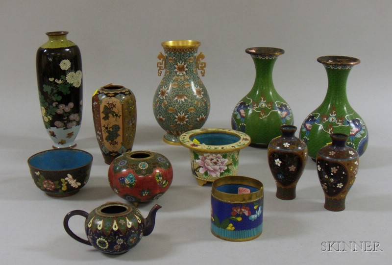 Appraisal: Twelve Cloisonne Table and Decorative Items seven vases open bowls